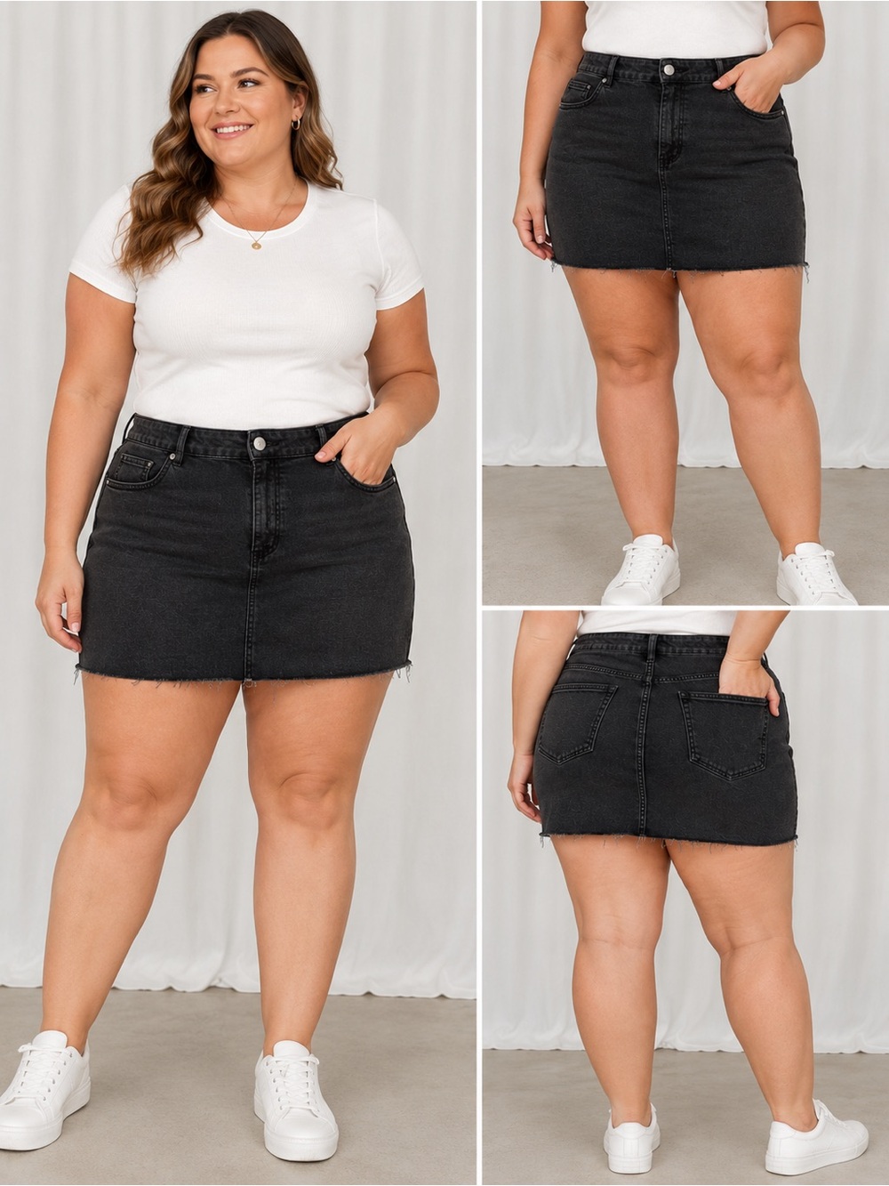 Cotton On Black Denim Mini Skirt with Raw Hem